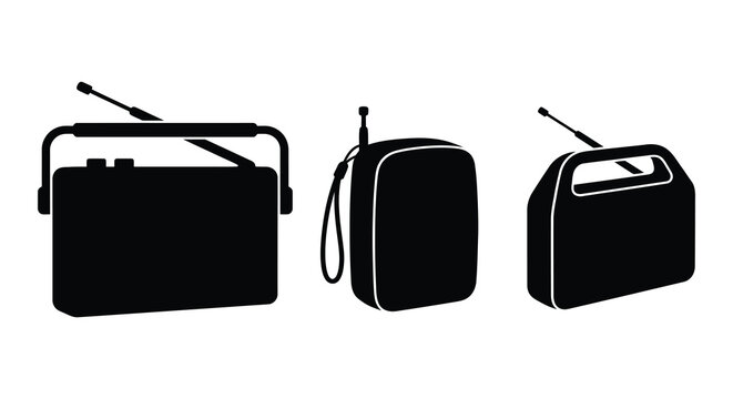Portable transistor radios in black silhouette radio