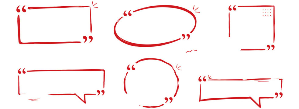 Hand drawn quote box collection with quotation marks, marker brush frames, speech dialog shapes, chat message banners, square text panels and bold caption templates. Vector illustration