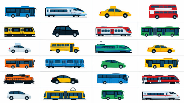Collection of flat design transportation vehicles and public transport icons
