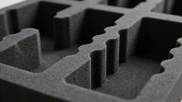 Close-up of black foam packaging insert