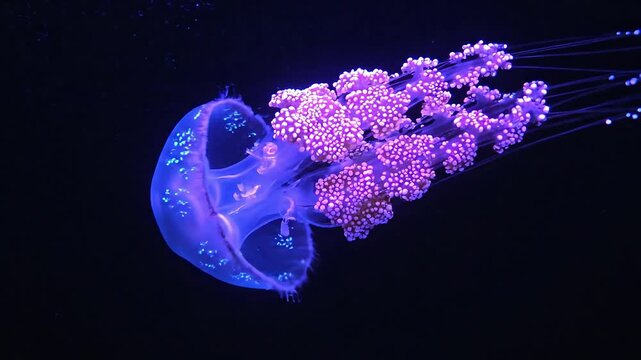 jellyfish swimming on black background