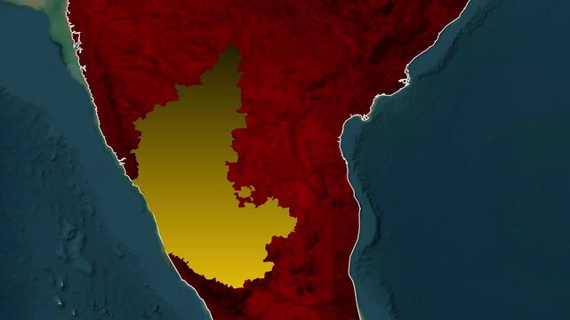 Karnataka State Map Highlight Animation with Geographic Reveal, Animated Karnataka Regional Map with Smooth Border.
