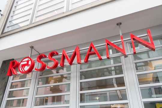 FRANKFURT, GERMANY - SEPTEMBER 10, 2022. Rossmann logo on Rossmann store. Rossmann is one of the largest drug store chains in Europe with around 56,200 employees and more than 4000 stores
