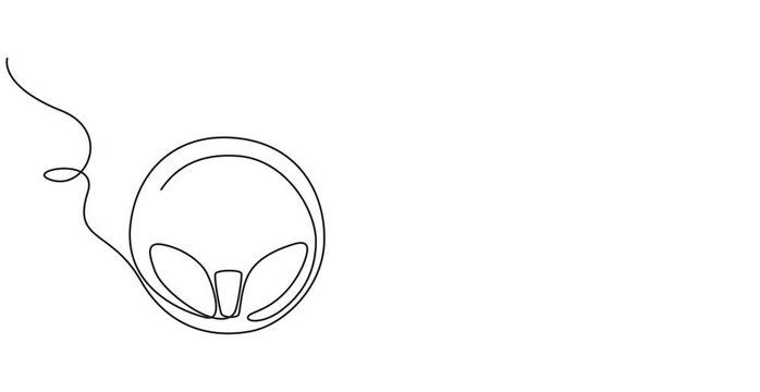 Continuous line drawing of car wheel video. One line icon of wheel. One line drawing background. Vector illustration. Car steering wheel symbols animation, motion, Continuous one line drawing