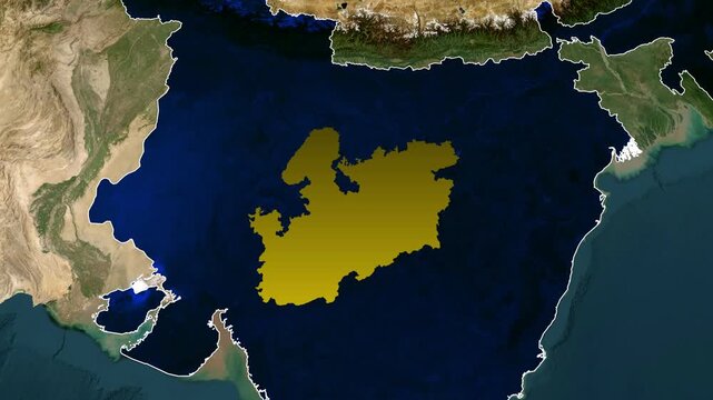 Madhya pradesh map highlighted animation with smooth zoom in with border line.