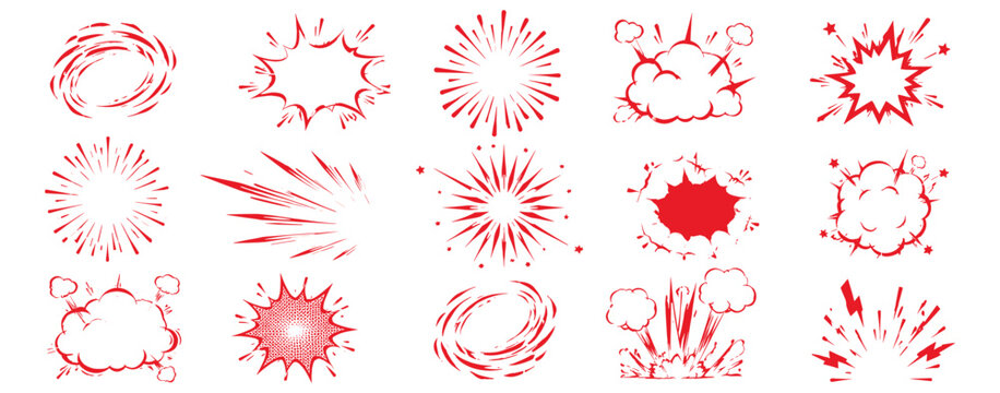 Gold Explosive Burst and Comic Action Line Set with Hand Drawn Surprise Effects, Speed Rays, Impact Marks, Spark Flashes, Pop Shapes and Dynamic Doodle Elements. Vector Illustration