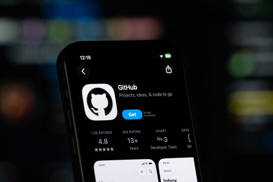 San Francisco, United States - 11 July 2026: App Store page of the GitHub app is seen on a smartphone screen.