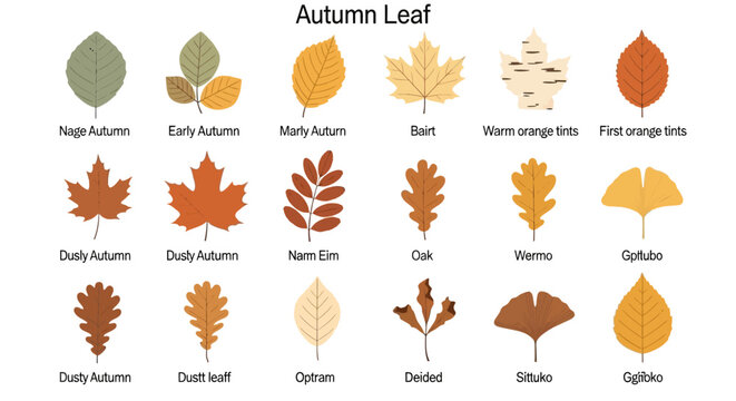 Colorful autumn leaves collection with various maple and oak shapes.