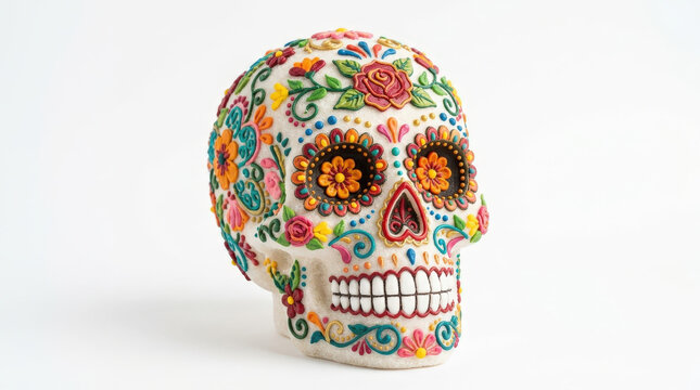 Decorated Sugar Skull with Floral Patterns for Day of the Dead Celebration