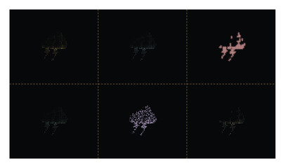 Creative jellyfish silhouette icons using halftone dots and distressed grain textures in multiple colors. © Momotaj