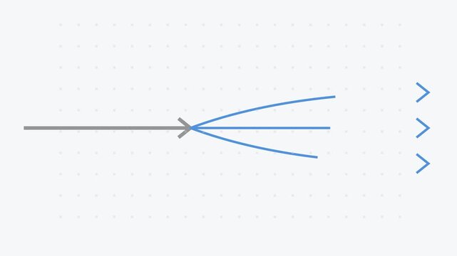 Animated arrow splitting into three paths concept: strategic decision making and business growth direction animation 4k