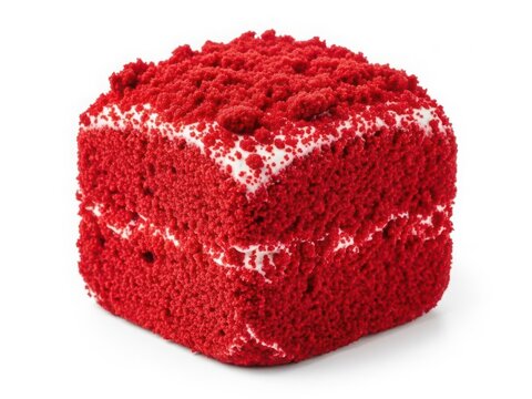 A richly frosted red velvet cake with a creamy white filling