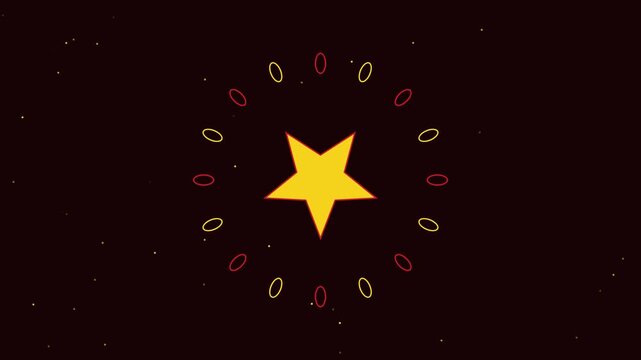 Animated yellow star with rotating geometric ring on dark animation 4k background, motion geometric abstract