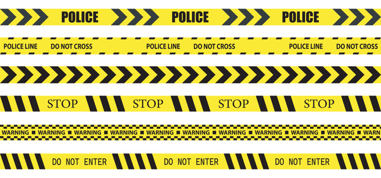 Creative vector illustration of black and yellow police stripe border. Set of danger caution seamless tapes. Art design line of crime places. Construction sign. Abstract concept graphic element,