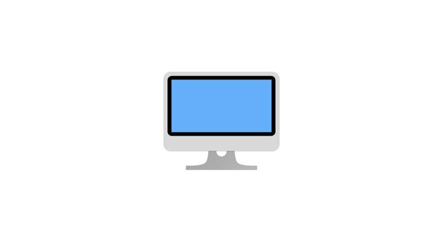 Minimalist desktop computer monitor icon animation with blue screen. Simple computer monitor icon.