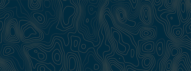 Obraz premium Abstract dark blue terrain contour background featuring organic elevation lines, seamless topographic relief, modern cartography texture for banners and wallpapers