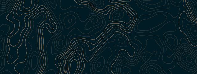Abstract dark blue topographic map background with flowing contour lines, layered elevation pattern, minimal geographic relief texture for digital design and vector artwork © Noor Al Barakah