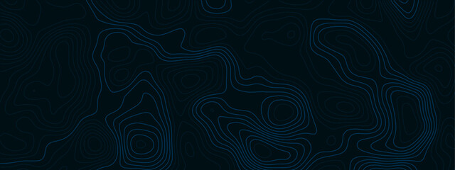 Abstract dark blue topographic map background with flowing contour lines, layered elevation pattern, minimal geographic relief texture for digital design and vector artwork © Noor Al Barakah