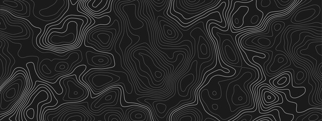 Abstract dark modern topographic contour map with layered terrain elevation lines, seamless geographic relief texture, vector cartography background for technology design © Noor Al Barakah