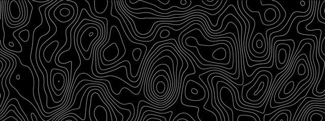 Abstract dark modern topographic contour map with layered terrain elevation lines, seamless geographic relief texture, vector cartography background for technology design © Noor Al Barakah