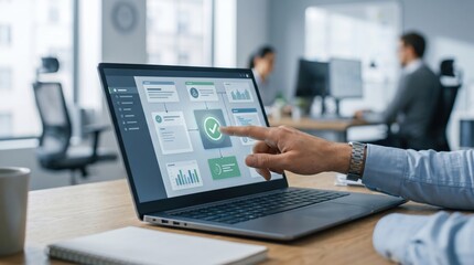 Fototapeta premium Laptop checklist interface in modern office