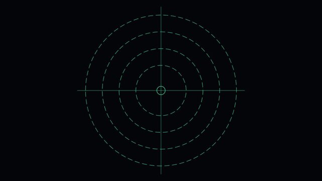 Digital hud target reticle overlay with pulsing radar circles for sci-fi ui animation 4k scope