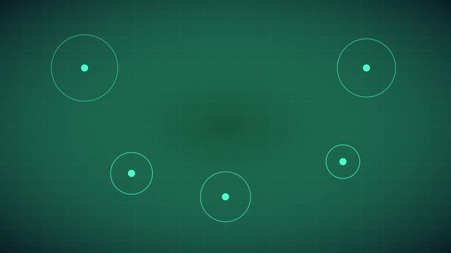 Digital radar interface with pulsing sonar circles on green grid animation 4k background