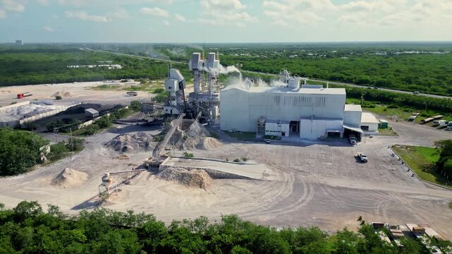 Aerial view of industrial lime kiln plant producing quicklime and hydrated lime
