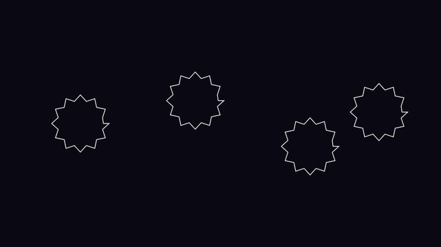 Minimalist animation 4k white star shapes floating on black background, motion