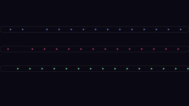 Minimalist animated loading bars with colorful moving arrows for ui and digital interface animation 4k