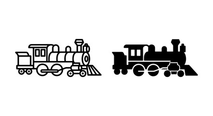 Vintage Steam Train Icons, Classic Locomotive Vector Art, Retro Transportation Graphics, Black and White Railway Engine Illustrations © Saddam