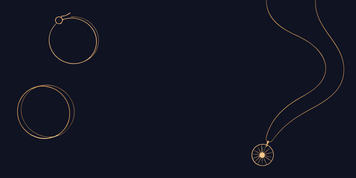 Elegant linear flat vector illustration banner with golden jewelry necklaces and hoop earrings