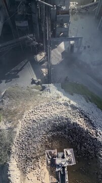 Drone flying over a lime kiln showing the production process