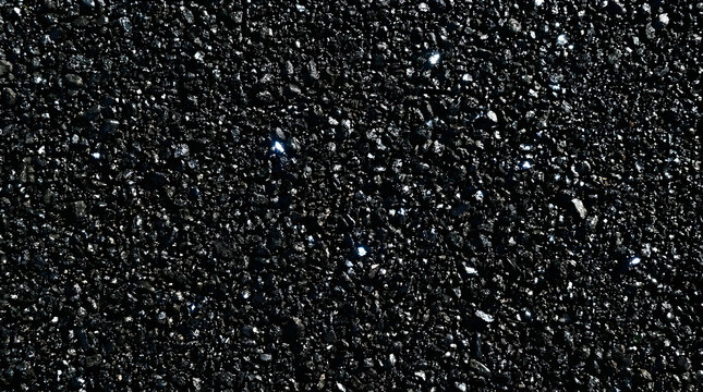 Black volcanic sand texture close up | Sparkling obsidian stone background | Dark mineral basalt rock surface | Glittering black beach sand macro