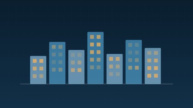 City skyline buildings construction growing glacier background loop