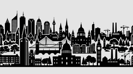 Cityscape silhouette with diverse architecture © Aester