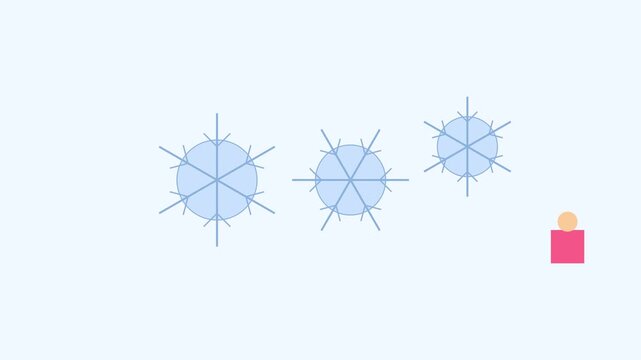 Minimalist snowflake animation with abstract character for winter holiday 4k