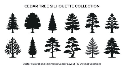 Fototapeta premium Collection of diverse tree silhouettes