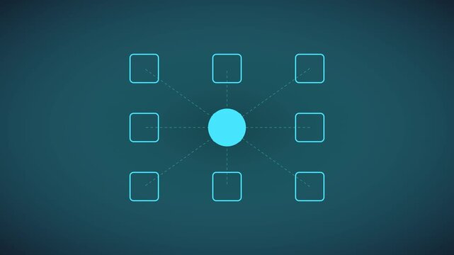Network connection hub concept with central node and data points animation 4k digital