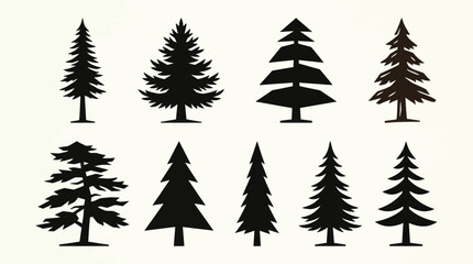 Obraz premium Collection of evergreen tree silhouettes