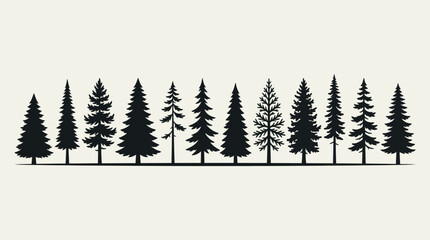 Fototapeta premium Collection of evergreen tree silhouettes