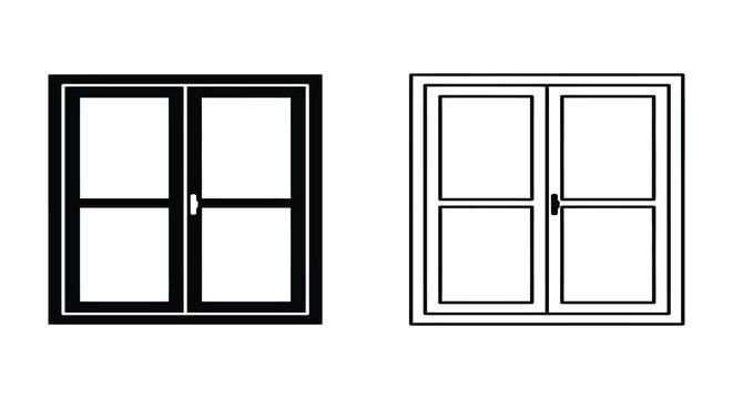 Double hung windows black and white line art illustration