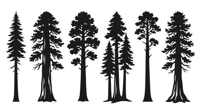 Collection of evergreen tree silhouettes