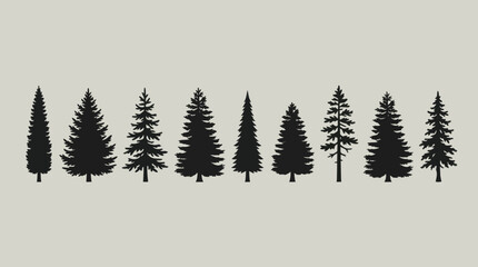 Obraz premium Collection of pine tree silhouettes