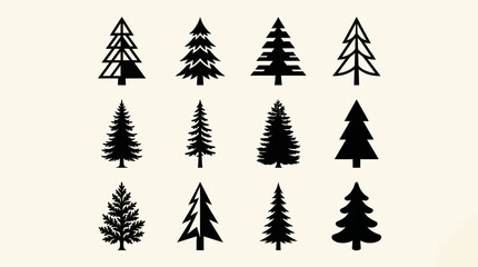 Fototapeta premium Collection of evergreen tree silhouettes