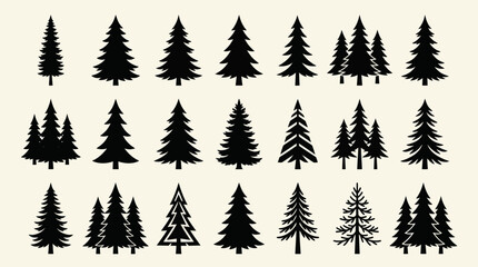 Obraz premium Collection of evergreen tree silhouettes