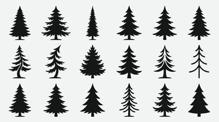 Obraz premium Collection of evergreen tree silhouettes
