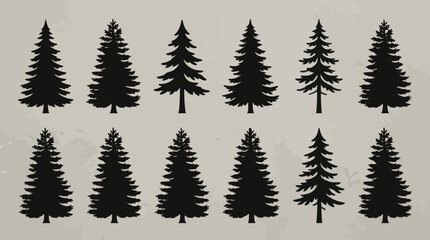 Obraz premium Collection of silhouette pine tree icons