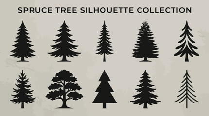Fototapeta premium Collection of pine tree silhouettes