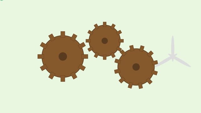 Rotating brown gears mechanism with spinning fan blade animation 4k